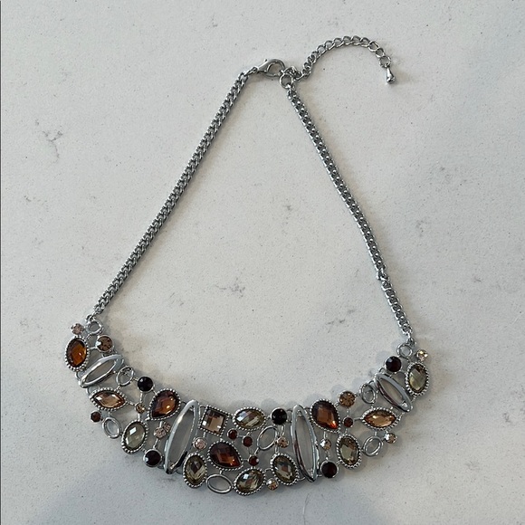 5/20$ NWOT Elegant Silver and Brown Gemstone Necklace Fantasie jewelry - Picture 1 of 3